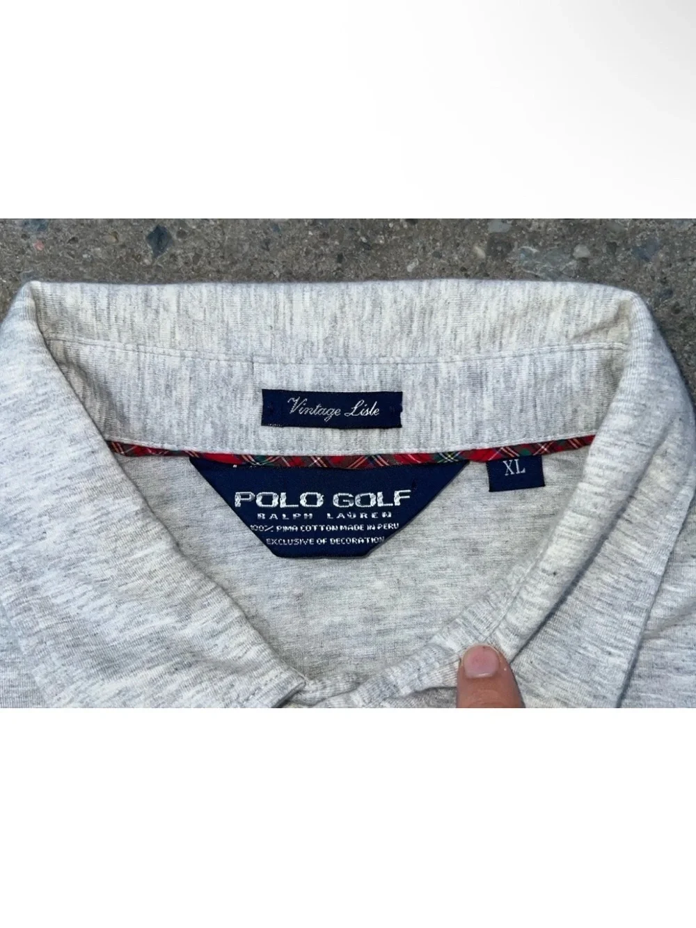 Polo Golf Ralph Lauren Vintage Lisle Polo Shirt‎ XL Grey Plaid 100% Pima Cotton